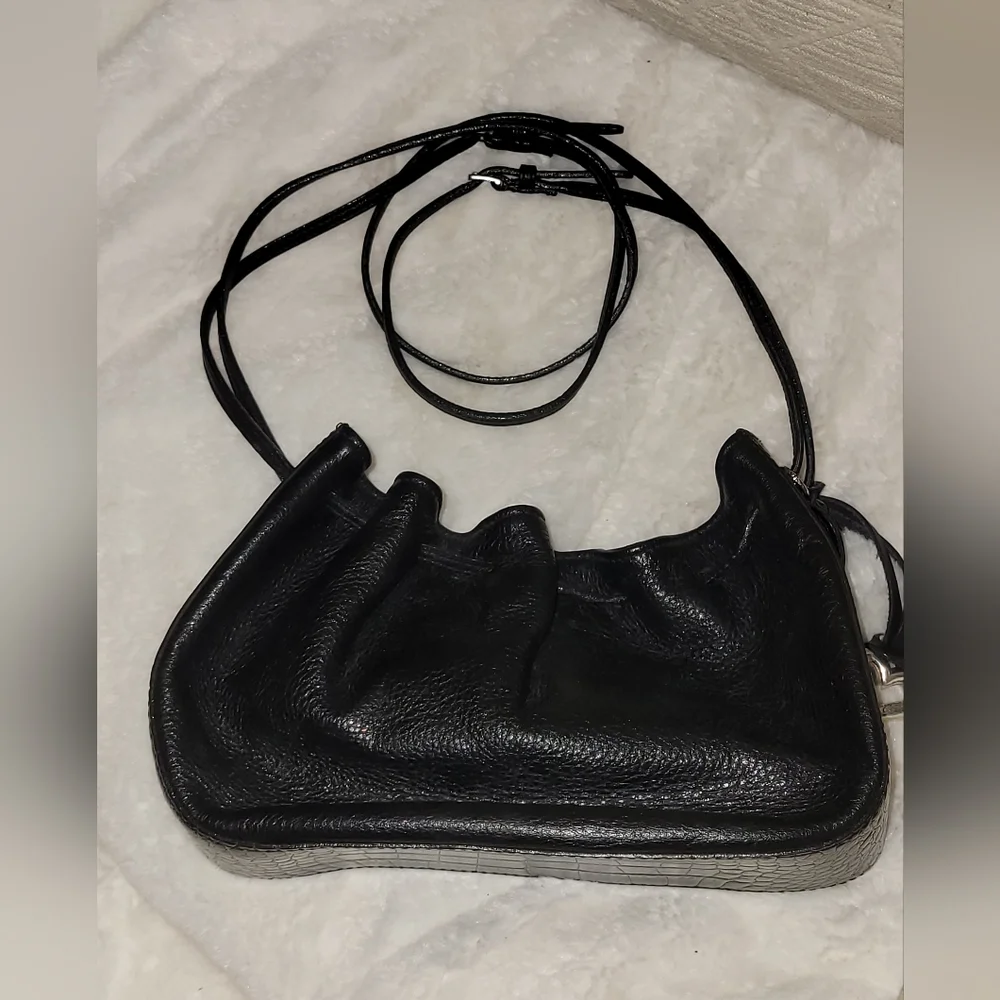 Brighton Handbag Black Leather Drawstring Bucket Bag Double Handle